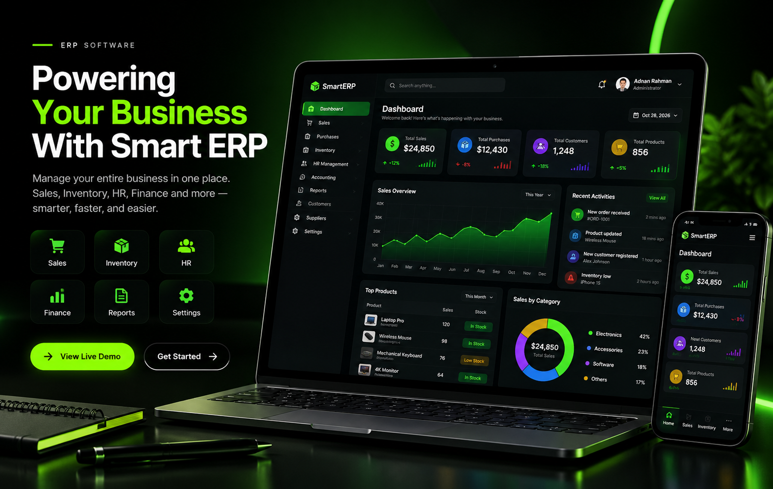 ERP software project screenshot